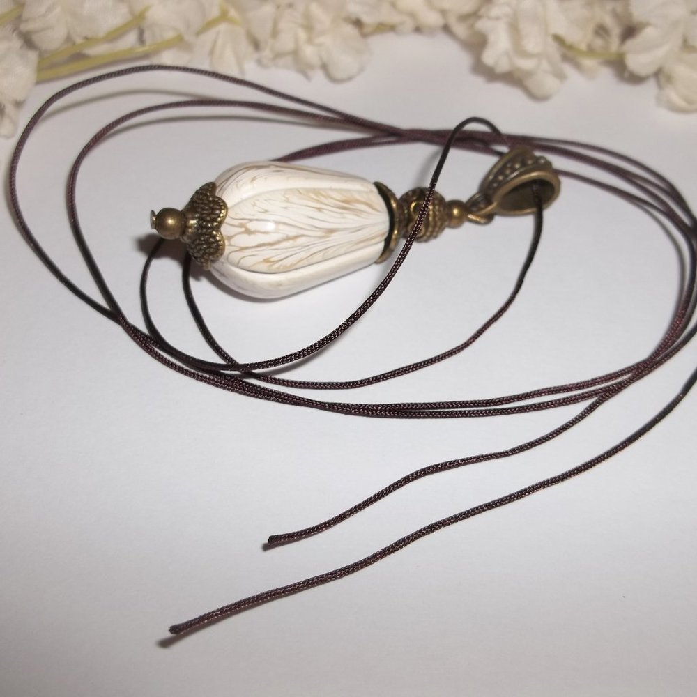Boho Statement Necklace Pendant Cream Brown Bronze Bohemian Rustic Style 7110 - Picture 5 of 9